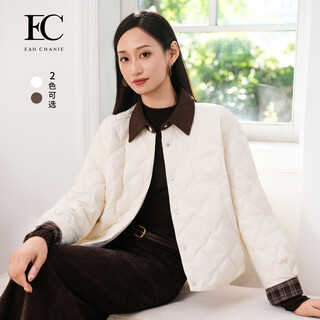 Eahchanie shopping mall same style yichen autumn and winter new diamond pattern light down jacket contrast color collar white duck down jacket white m (160)