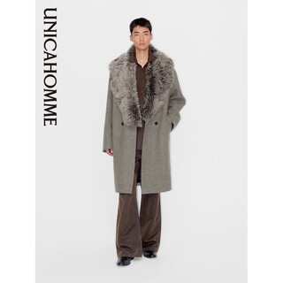 Unica homme detachable fur one-collar wool tweed lapel coat amber beige coat s ready for delivery within 48 hours
