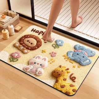 Fantasy imitation woven diatom mud floor mat cute cartoon bathroom toilet door mat water-absorbent non-slip foot mat door mat xiaohua four animals 80x120 cm