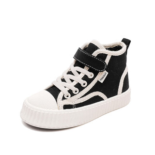 Abja children's velvet canvas shoes, boys' cotton shoes, 2024 winter baby toddler shoes, thickened girls' winter shoes, warm shoes, black 20