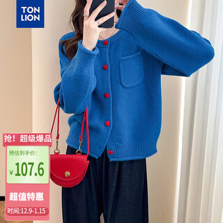 Tonlion 2025 autumn and winter new women's sweater korean style contrast color button design round neck knitted cardigan red new year's sweater