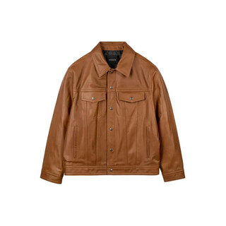 Coach ss24 solid color lapel single-breasted long-sleeved leather jacket for men, orange-red, orange-red m