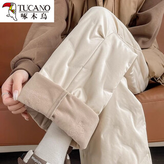 Woodpecker harbin waterproof down pants women's outer wear 2025 winter new high waist windproof and coldproof snow thickened warm cotton pants apricot m