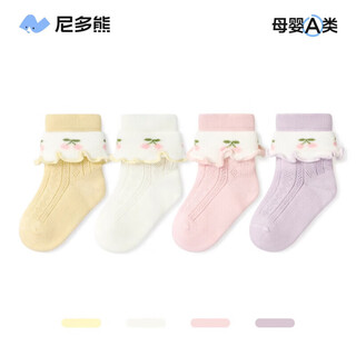 Nido bear baby socks summer thin cotton socks baby breathable mesh socks girls boneless socks children's socks s5012 summer small mesh 4 pairs 6-12 months (suitable for feet 9-11cm long)