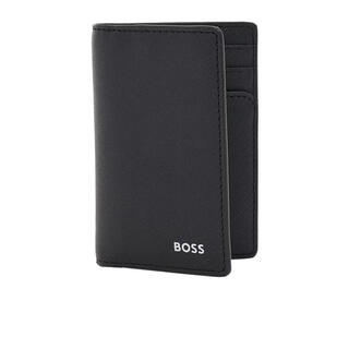 Boss men's folding wallet storage portable anti-slip lining simple appearance black leather material black one size
