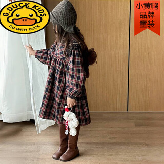 G.duck girls korean style retro plaid velvet dress 2025 winter children's college style thickened warm skirt western style plaid 100 cm