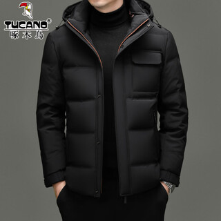 Woodpecker 90 white duck down jacket men's winter thickened middle-aged business casual warm and cold-resistant hooded bread coat 98866 black m 170