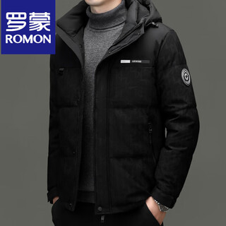 Romon high-end down jacket men's 2025 winter hooded cold-proof white duck down jacket short warm fashion thickened jacket black s 165