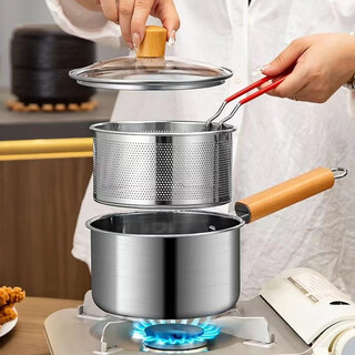 Yusenyi stainless steel thickened frying pan food-grade food supplement pot milk pot noodle cooking pot household soup pot with frying basket and filter, separate frying pan 0 inch