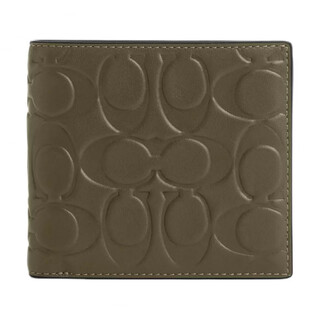 Coach 11 brand print smooth calf leather wallet men's olive green olive green 1 olive green 2