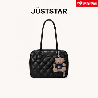 Just star xu lu's same style just star waffle toast bag for women 2025 new large-capacity boston shoulder tote commuter bag truffle black large size + free charm_ can hold a4,13