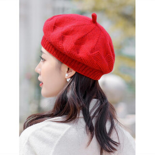 No. 1 phoenix thread hat women's autumn and winter korean version versatile plus velvet thickened wool hat winter warm knitted hat octagonal hat beret red one size knitted with good elasticity