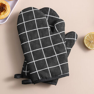 Complete anti-scalding gloves for oven and microwave oven, high temperature resistance and thickening for kitchen and household use, black plaid - 1 pair