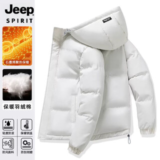 Jeep spirit2025 winter new men's and women's warm cotton coat hooded windproof jacket graphene couple cotton coat off-white s
