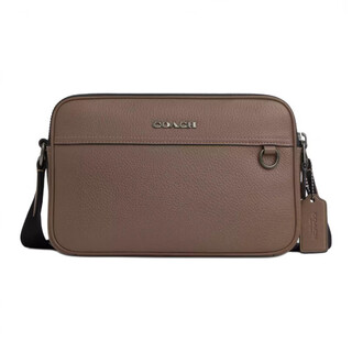 Coach graham metal logo double zipper closure refined pebbled leather and smooth calfskin one shoulder slant basic outfit (bag + dust bag) default