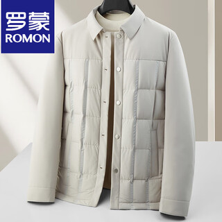 罗蒙（ROMON）男式羽绒服秋冬90白鸭绒保暖衬衣版无痕一体青年高奢商务老钱外套 白色 M 170