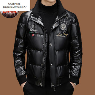 Emporio armani ea7 armani high-end glossy wash-free down jacket men's jacket new stand-up collar fashionable embroidered jacket trendy black high-end down jacket l
