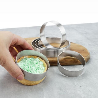 Fantasy round stainless steel ring electric pancake pan corn pancake ring tower ring rice cake baking mousse cake biscuit white cake mold 6 pieces diameter 10 cm height 1.5 cm