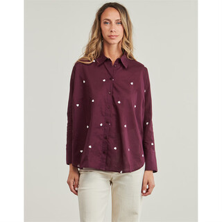 Only shirt women's long-sleeved loose slimming wine red 2025 new commuter casual lapel outer top women's dark red xs (eu)