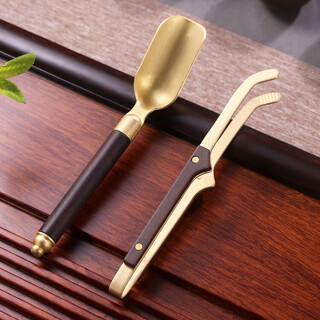 Hualeji brass solid wood tea clamp set teaspoon teacup teacup tweezers washing cup clamp tea clamp tea ceremony tea set with wooden brass tea clip