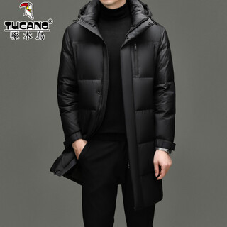 Woodpecker mid-length down jacket men's winter northeast minus 40 degrees extreme cold thickened warm 90 white duck down jacket men 98835 black l 175