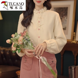 Woodpecker fashionable and sweet korean single-breasted shirt women's 2025 winter new niche western fashion versatile commuting top beige m (recommended jin jin equal to 0.5 kg or less)