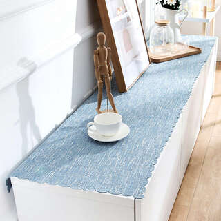 Yusenyi cotton and linen tv cabinet tablecloth coffee table cover cloth sideboard shoe cabinet rectangular dustproof burlap + blue (cut edge) 30x200cm commonly used on dining tables