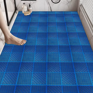 Yusenyi non-slip floor mat commercial bathroom bath room shower room toilet floor mat toilet mat water-proof hollow blue 30x30 cm (pack of 6) (extra thick style)
