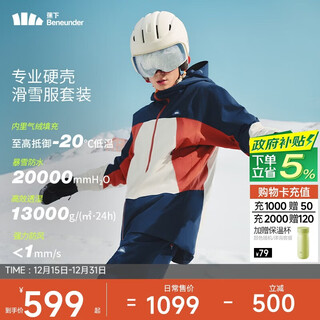 Beneunder ski jacket for men and women, same type outdoor anti-cold air velvet warm jacket, three-proof jacket sk19324 sea whale blue m