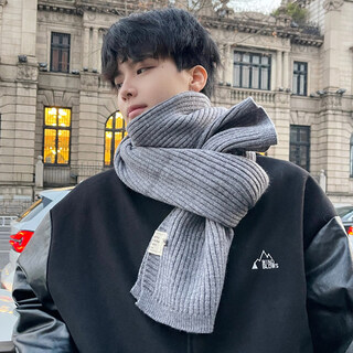 Dl fat donglai same style scarf men's black men's winter new korean version trendy thickened warm wool knitted gray-small vertical stripe w71 scarf