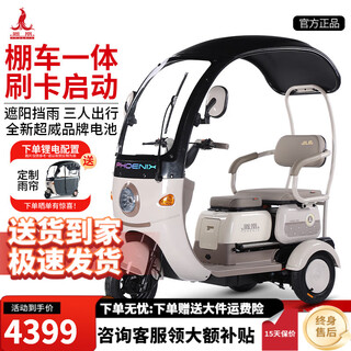Phoenix fengluan electric tricycle household small electric motorcycle adult battery car three-wheel leisure electric car with children 600w+60v38a black gold + battery life about 72.5 kilometers