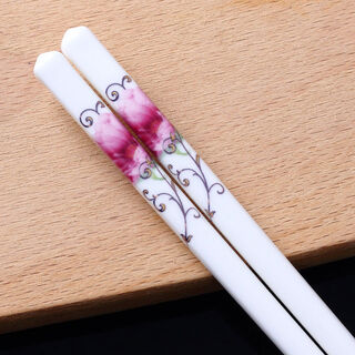 Yingtang 10 pairs of ceramic chopsticks for household use, one person, one chopstick, male chopsticks, porcelain kuaizi handmade couple chopsticks, bone china family differentiated chopsticks, 10 pairs of prosperous hibiscus