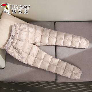 Woodpecker (tucano) official winter down pants women's outerwear thickened high waist women's inner wear white duck down straight warm pants cotton pants khaki m recommended 80-94jin jin equals 0.5kg thickened down