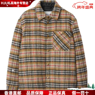 Burberry new year's gift burberry fw25 plaid wool lapel long-sleeved single-breasted cotton coat, men's beige s