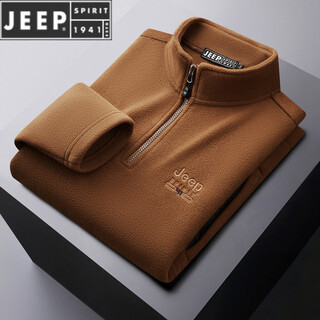 Jeep spirit jeep sudadera juvenil de otoño e invierno para hombre nueva moda sudadera para hombre chaqueta con media cremallera bordada de moda sudadera tendencia para hombre color caramelo l