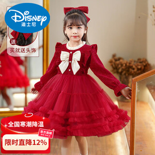 Disney girls new year clothes, fashionable autumn and winter skirts, children's dresses, winter clothes, little girls new year winter princess dress 2586 red, free tiara 110 cm