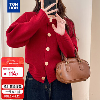 Tonlion 2025 autumn and winter sweater women's american retro style knitted cardigan jacket red high-end fashion versatile trend