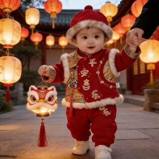 Hongyile baby clothes, winter clothes, one-year-old dress, baby winter jumpsuit, chinese style new year's greeting suit, full moon and 100th day new year's wear, red safe and happy thickened jumpsuit + vest (without hood) 100cm 1-2 years old 23-26jin jin is equal to 0.5 kg