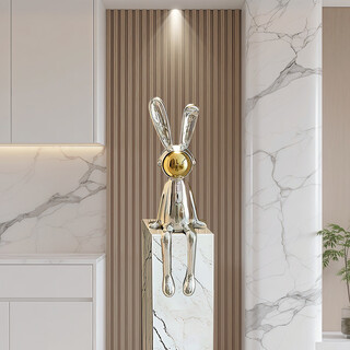 Sanqihu Пространство для сидения Орнамент Вход Вход Модель ТВ-шкафа Лобби отеля Мягкое украшение Гальваническое космическое кролик Скульптура + механическое серебро 90 см