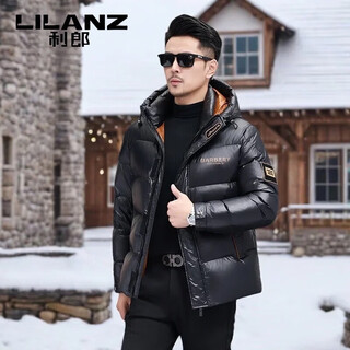 Lilanz fashion down jacket men's 2025 winter new casual trendy shorts warm 90 duck down hooded jacket black m 170
