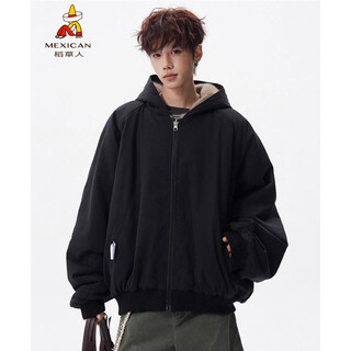 Scarecrow reversible hooded cotton coat for men in winter trendy brand handsome warm cotton coat retro couple mountain carving plus velvet jacket black mf8216 m