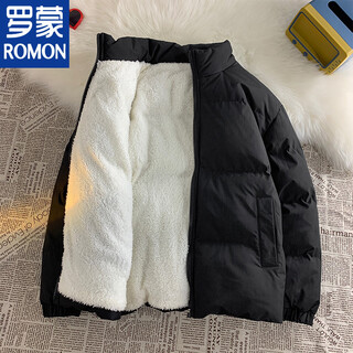 Romon down jacket men's winter stand-up collar sherpa jacket plus velvet thickened warm bread coat short cotton coat 2284 black 4xl 155-168jin jin equals 0.5 kg
