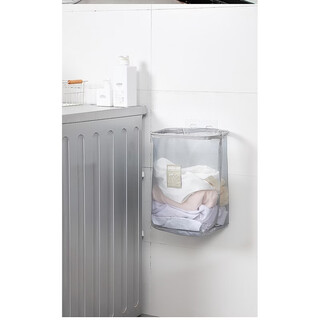 Fantasy home mesh clothes basket bathroom dirty clothes storage bag wall hanging bag door storage bag wall hanging basket gray
