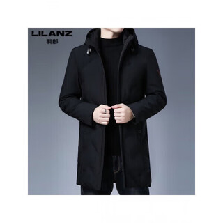 Lilanz men's mid-length down jacket men's autumn and winter new warm hooded casual fashion high-end jacket for men black l (175) (recommended 130-145 jin jin equals 0.5 kg)