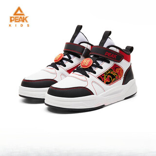 Peak children's cotton shoes 2025 new spring festival plus velvet shoes, medium and large children's sports shoes, outdoor shoes to prevent cold and keep warm, red/white 33