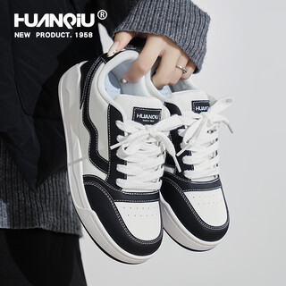 Universal (huanqiu) women's shoes leather white shoes 2025 spring thick sole increased casual shoes women's sports shoes white black 40