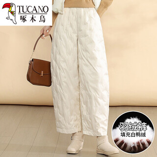 Woodpecker (tucano) official white duck down down pants for middle-aged and elderly women 2026 winter new white thickened outer cold-proof cotton pants off-white l recommended 110-130 jin jin equals 0.5 kg to wear