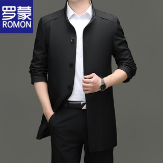 Romon mid-length windbreaker men's spring and autumn new middle-aged dad business casual stand-up collar jacket men's top black m