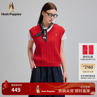 Hush puppies soft and comfortable women's 2025 spring and autumn new cotton basic v-neck cable vest pomegranate red l