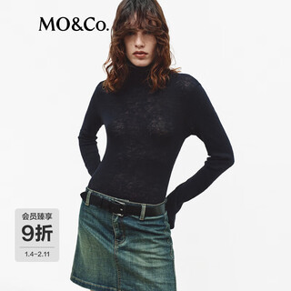 Mo&co. c+ series tops 2026 spring new arrival light velvet mist wool sweater lace high collar mbf1top004 black m /165